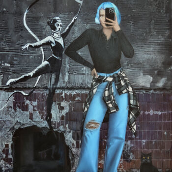 Peinture intitulée "Selfie with Banksy…" par Nataliya Bagatskaya, Œuvre d'art originale, Acrylique