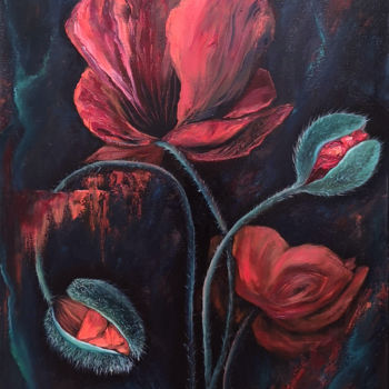 Painting titled "Impromptu poppy" by Natalie Demina, Original Artwork, Oil Mounted on Wood Stretcher frame