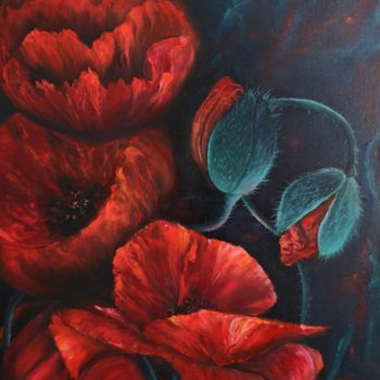 Malerei mit dem Titel "Impromptu poppy №2" von Natalie Demina, Original-Kunstwerk, Öl