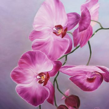 Ζωγραφική με τίτλο "Orchid Charm" από Natalie Demina, Αυθεντικά έργα τέχνης, Λάδι Τοποθετήθηκε στο Ξύλινο φορείο σκελετό