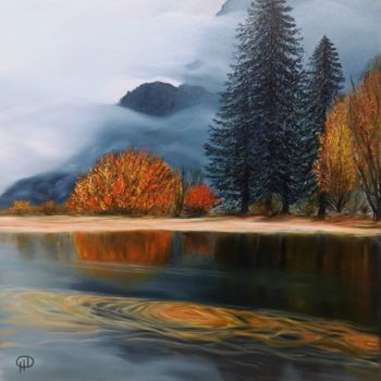 Painting titled "Amber of autumn" by Natalie Demina, Original Artwork, Oil Mounted on Wood Stretcher frame
