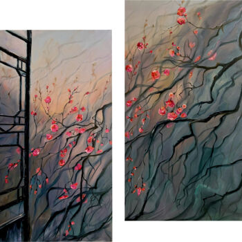 Painting titled ""Beginning", diptych" by Natalie Demina, Original Artwork, Oil Mounted on Wood Stretcher frame