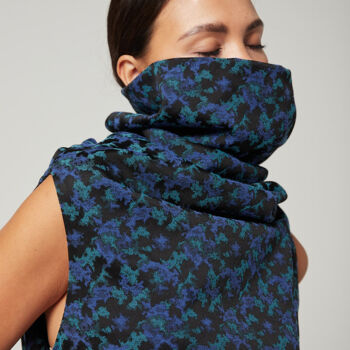 Textile Art titled "BLUE ASYMMETRICAL D…" by Nataliya Gross, Original Artwork, Fabric