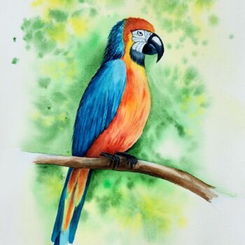 Schilderij getiteld "Ara parrot" door Nataliya Gulina, Origineel Kunstwerk, Aquarel