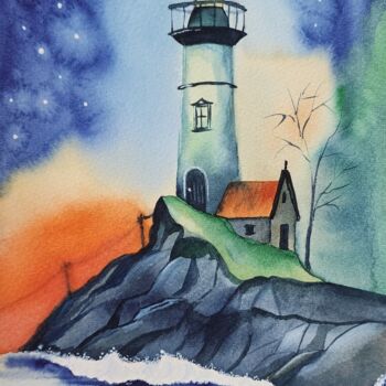 Painting titled "Lighthouse" by Nataliya Gulina, Original Artwork, Watercolor
