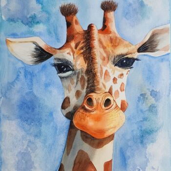 Schilderij getiteld "Funny giraffe" door Nataliya Gulina, Origineel Kunstwerk, Aquarel