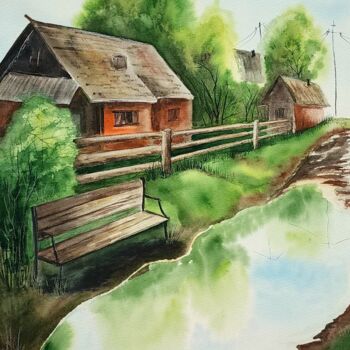 Peinture intitulée "Country house" par Nataliya Gulina, Œuvre d'art originale, Aquarelle