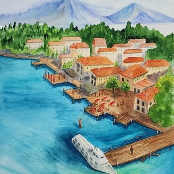 Pintura intitulada "Marine town" por Nataliya Gulina, Obras de arte originais, Aquarela