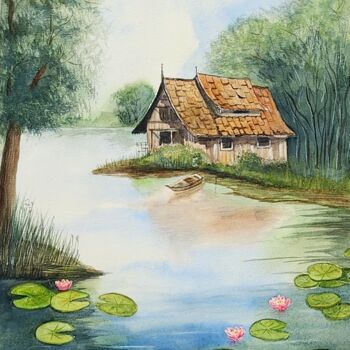 Peinture intitulée "Water lilies" par Nataliya Gulina, Œuvre d'art originale, Aquarelle