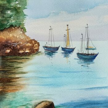 Painting titled "Bay" by Nataliya Gulina, Original Artwork, Watercolor