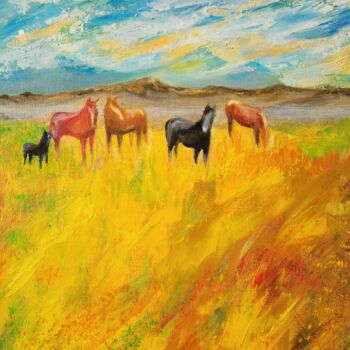 Painting titled "лошади" by Nataliya Kanavalava, Original Artwork, Oil
