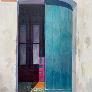 Schilderij getiteld "The Door 1" door Nataliya Lemesheva, Origineel Kunstwerk, Olie Gemonteerd op Frame voor houten brancard