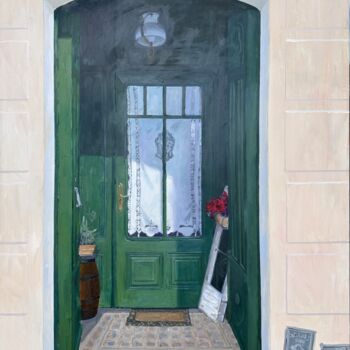 Painting titled "The Door 2" by Nataliya Lemesheva, Original Artwork, Oil Mounted on Wood Stretcher frame