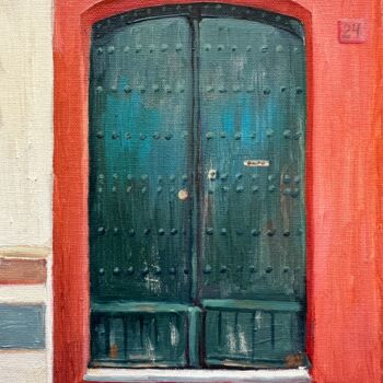 Painting titled "Door 7" by Nataliya Lemesheva, Original Artwork, Oil Mounted on Wood Stretcher frame