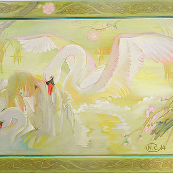 Pintura intitulada "Le Lac des cygnes" por Natalja Cernecka, Obras de arte originais, Óleo