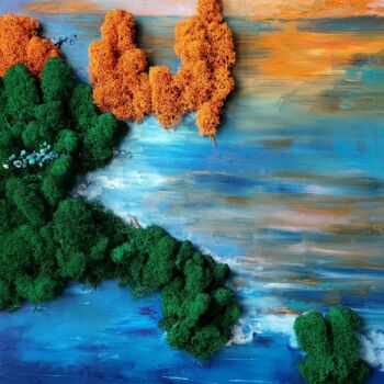 Картина под названием "Oh, the blue-gold l…" - Natalja Surikova, Подлинное произведение искусства, Масло Установлен на Дерев…