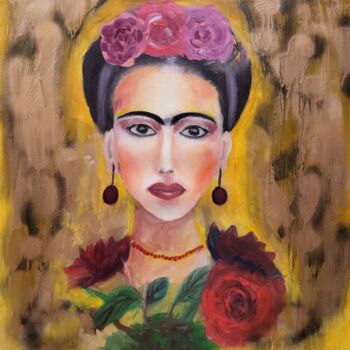Painting titled "Frida" by Natalja Surikova, Original Artwork, Oil Mounted on Wood Stretcher frame