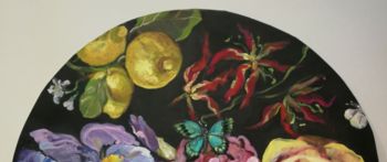 「Round floral painti…」というタイトルの絵画 Natalja Dibaninaによって, オリジナルのアートワーク, アクリル