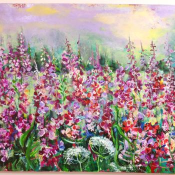 Peinture intitulée "Blooming field" par Natalja Dibanina, Œuvre d'art originale, Acrylique