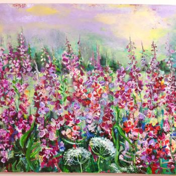 Pintura intitulada "Blooming field" por Natalja Dibanina, Obras de arte originais, Acrílico