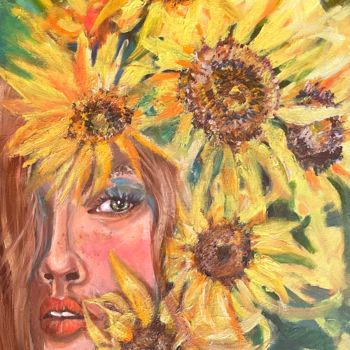 Painting titled "Young girl with sun…" by Natalja Dibanina, Original Artwork, Oil
