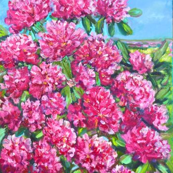 Painting titled "Rhododendron" by Natalja Dibanina, Original Artwork, Oil Mounted on Wood Stretcher frame