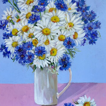 Peinture intitulée "Daisies flowers" par Natalja Dibanina, Œuvre d'art originale, Acrylique Monté sur Châssis en bois