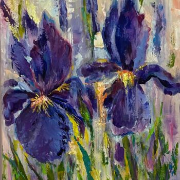 Pintura intitulada "Irises Flowers" por Natalja Dibanina, Obras de arte originais, Acrílico Montado em Armação em madeira