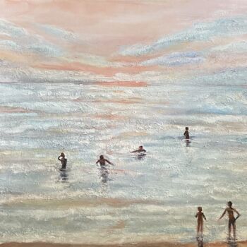 Painting titled "Seascape Painting" by Natalja Dibanina, Original Artwork, Acrylic Mounted on Wood Stretcher frame