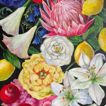 Painting titled "Blooming flowers" by Natalja Dibanina, Original Artwork, Acrylic