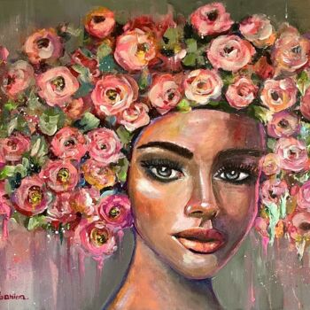 Pintura titulada "Surrounded by roses." por Natalja Dibanina, Obra de arte original, Acrílico Montado en Bastidor de camilla…