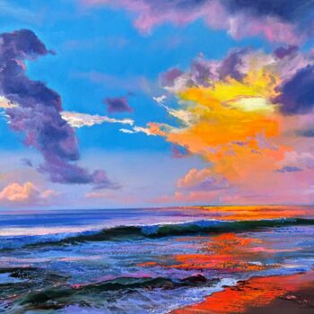 Картина под названием "Закат на море" - Наталия Осадчук, Подлинное произведение искусства, Масло