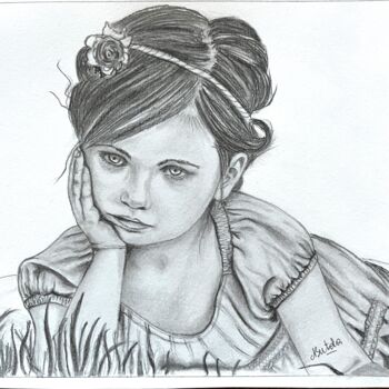 Drawing titled "Petite fille sur l'…" by Nataly Art, Original Artwork, Pencil