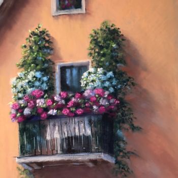Malerei mit dem Titel "Cosy Balcony" von Nataly Mikhailiuk, Original-Kunstwerk, Pastell