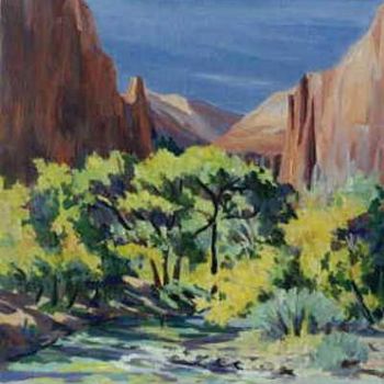 Painting titled "Zion park, Utah" by Nataly Jolibois, Original Artwork, Oil