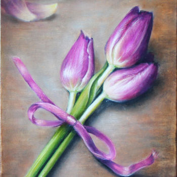 Картина под названием "bouquet of tulips" - Наталия Карцева (NK), Подлинное произведение искусства, Масло
