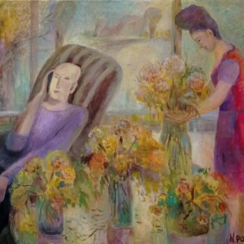 Pintura titulada ""Зимние цветы"" por Natalie Paukova, Obra de arte original, Oleo