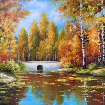 「Autumn bridge」というタイトルの絵画 Nataly Tokarによって, オリジナルのアートワーク, オイル