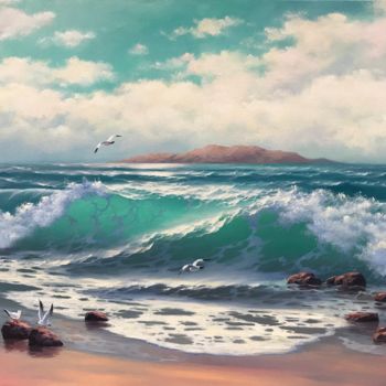 Peinture intitulée "Turquoise wave" par Nataly Tokar, Œuvre d'art originale, Huile