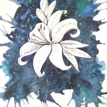 Painting titled "Space flower" by Nataly Pokrovskay, Original Artwork, Watercolor
