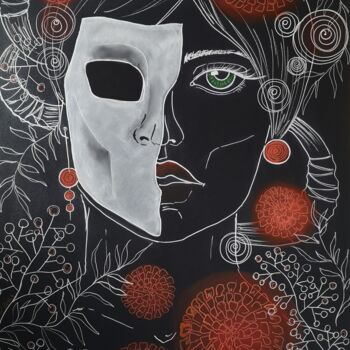 Painting titled "the Mask- Aesthetic…" by Natalya Cernov, Original Artwork, Acrylic