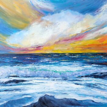 Painting titled "Colorful sky with t…" by Natalya Mitrofanova, Original Artwork, Oil