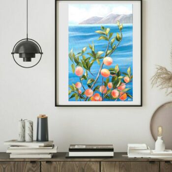 Painting titled "#Peach tree, blue s…" by Natalya Mitrofanova, Original Artwork, Oil