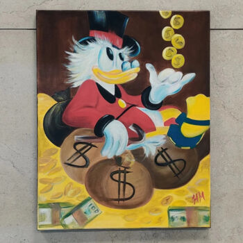 Pittura intitolato "Money is so funny" da Natalya Mitrofanova, Opera d'arte originale, Olio Montato su Pannello di legno