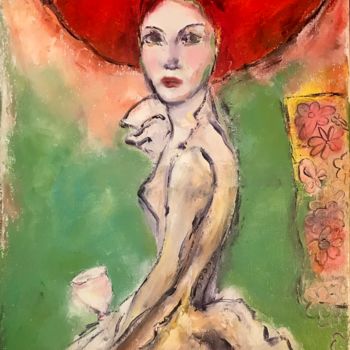 Painting titled "Donna con il bicchi…" by Natalia Molinari, Original Artwork, Oil