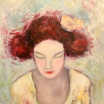 Painting titled "Donna con i fiori n…" by Natalia Molinari, Original Artwork, Oil