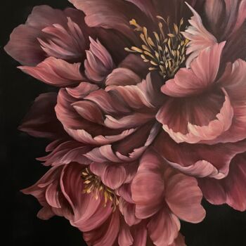 Painting titled "The aroma of peony" by Natalya Nesterenko, Original Artwork, Oil Mounted on Wood Stretcher frame