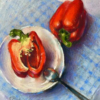 Pintura intitulada "Sweet red Peppers" por Natalya Paydugina, Obras de arte originais, Pastel