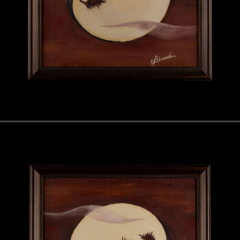 Painting titled "Full moon" by Natalya Sbrodova, Original Artwork, Oil Mounted on Wood Stretcher frame