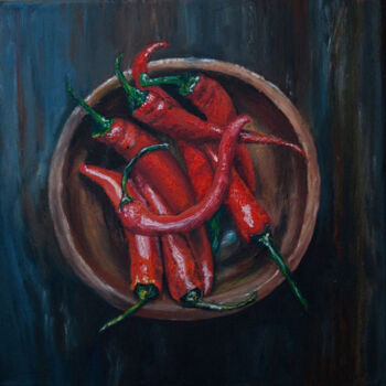 Painting titled "Red Hot Peppers" by Natalya Shulga, Original Artwork, Oil